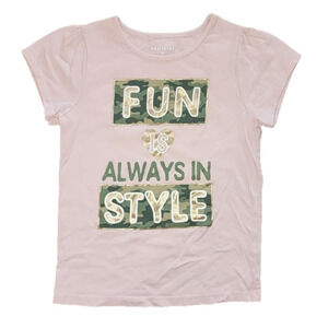 HEALTHTEX Light Pink Short Sleeve Tee with Lace on Back, Camo and Gold Lettering